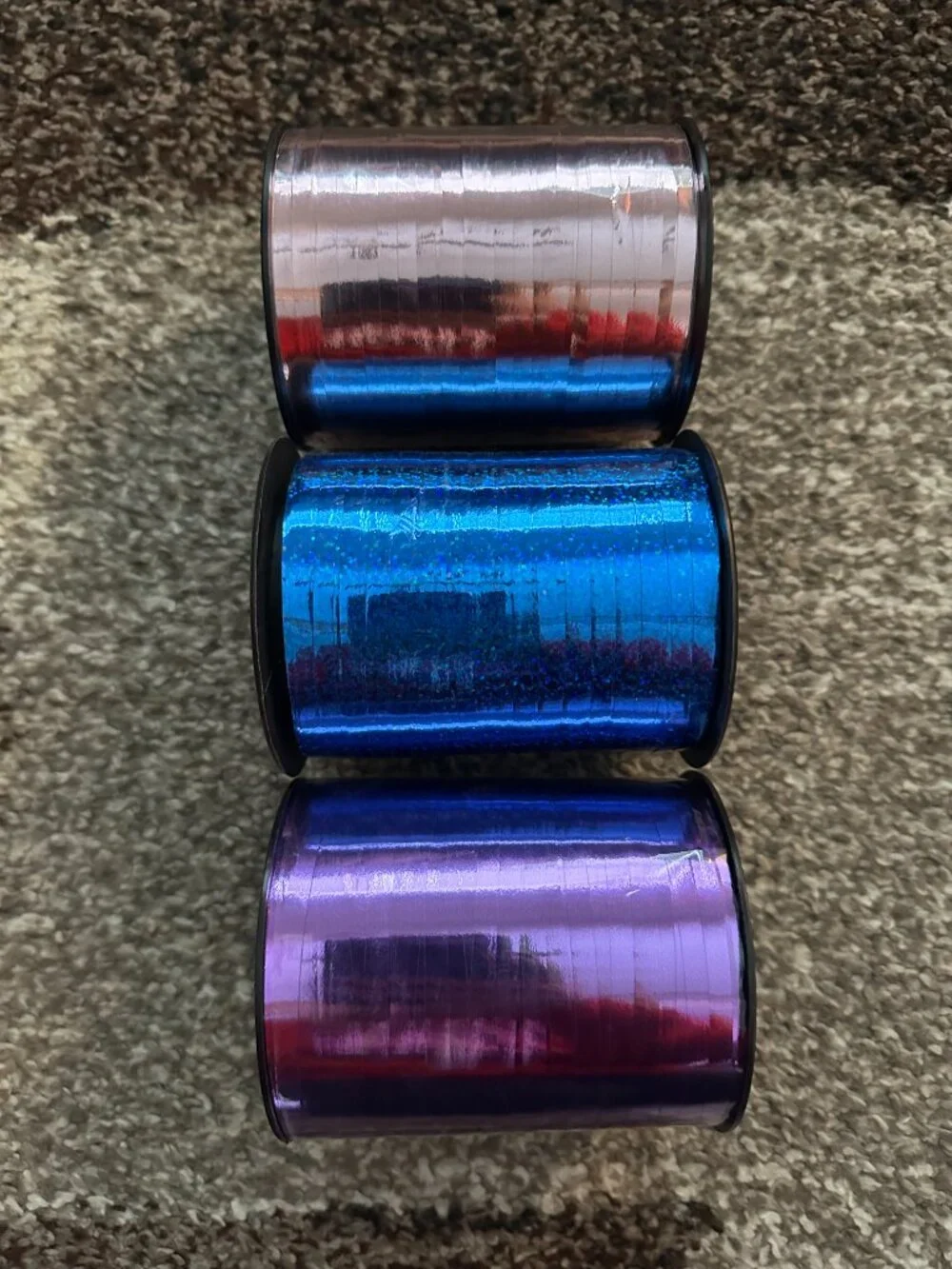 HAYDEN (x3) Metallic Purple Pink Holo Blue Curling Ribbon 3/16
